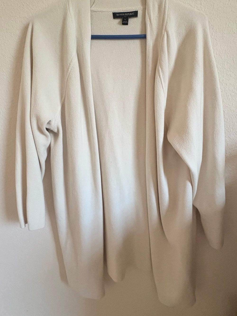 Banana Republic Ivory Cotton Longline Open Front Cardigan Size L